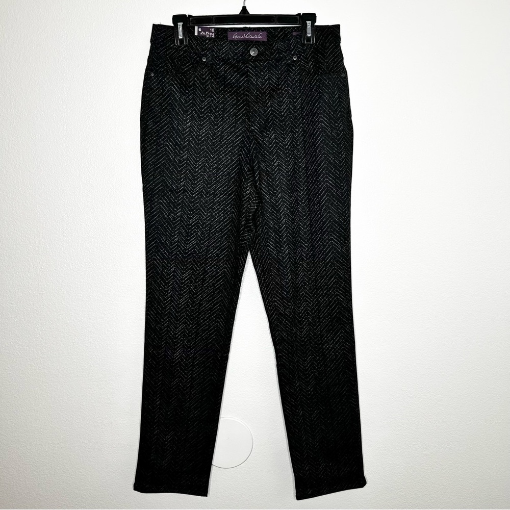 New Gloria Vanderbilt Womens Black Chevron High-Rise Amanda Slim Pants Size 10